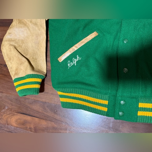 Polo Ralph Lauren Vintage-Inspired Letterman Jacket Fiji Green Men’s Size Large - Picture 8 of 16